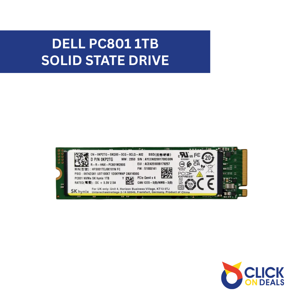 Dell HFS001TEJ9X101N PC801 1TB M.2 2280 PCIe Gen4 x4 NVMe Solid State Drive Dell P/N: 0KP2TG